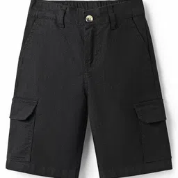 Pine Kids Cotton Elastane Woven Above Knee Length Solid Colour Shorts - Black-picture-16