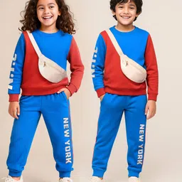 OLLINGTON ST. 100% Cotton Full Sleeves Color Blocked Sweatshirt & Jogger Set - Blue & Orange-picture-26