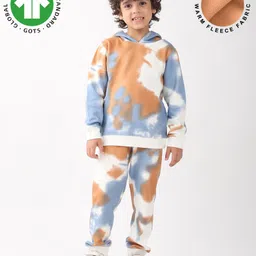 Anthrilo Fleece Knit Full Sleeves Tie Dye Hoodie With Coordinating Joggers Set - Brown-picture-15