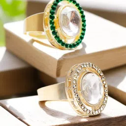 OOMPH Set Of 2 Kundan-Studded Oval & Round Shape Finger Ring-picture-25