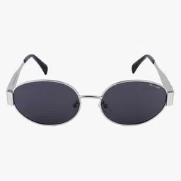 PELLE LUXUR Unisex Black Lens & Silver-Toned Oval Sunglasses with image 5