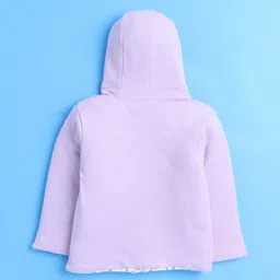 BUMZEE Cotton Full Sleeves Floral Printed & Embroidered Hooded Reversible Jacket - Lavender & White image 3