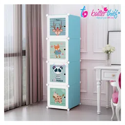 Butterthief Cartoon Printed Collapsible Wardrobe, 4 Cubes Almirah for Kids & Toddlers - Blue image 2