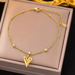 MYKI Stainless Steel Gold-Plated Crystals Studded Anti-Tarnish Heart Charm Bracelet-picture-20