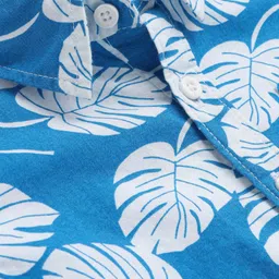 Babyhug 100% Cotton Woven Half Sleeve Regular Collar Shirt with Leafy Print - Blue image 3