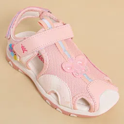 Pine Kids Sandals with Velcro Closure & Butterfly Applique - Pink image 3