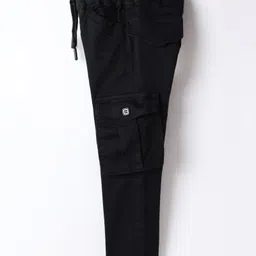 Olio Kids Cotton Woven Full Length Trouser With Cargo Pockets - Black image 3