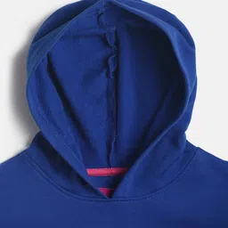 Tales & Stories Cotton Knit Full Sleeves Brand Logo Patch Detailed Hooded Light Winter Sweatshirt - Royal Blue image 4