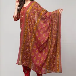 ERUDITE CLUB Women Floral Printed Regular Pure Cotton Kurta with Trousers & With Dupatta image 3
