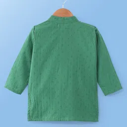 Babyoye Cotton Full Sleeves Embroidered Kurta with Swiss Dot & Pyjama Set - Green & White image 4