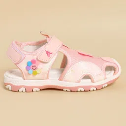 Pine Kids Sandals with Velcro Closure & Butterfly Applique - Pink image 4