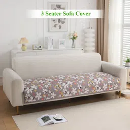HOKIPO Brown & White Floral Printed 3-Seater Sofa Cover image 1
