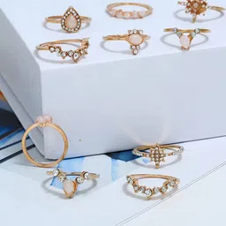 Jewels Galaxy Set Of 10 Gold-Plated Stone-Studded Finger Rings-image-41