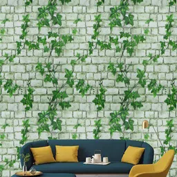 Jaamso Royals Nature White Brick With Leaves Self Adhesive Wallpaper-image-2