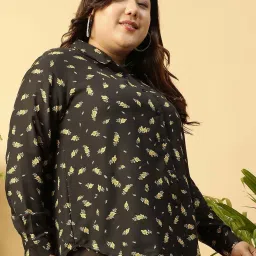 Oxolloxo Black Regular Fit Floral Print Plus Size Shirt image 3