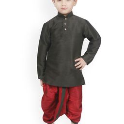 SG YUVRAJ Boys Black & Maroon Solid Raw Silk Kurta with Dhoti Pants-picture-42