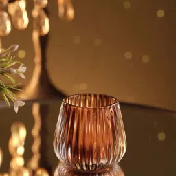Pure Home and Living Brown Glass Ribbed Tealight Holders - Set of 2-picture-30