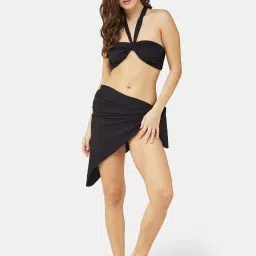Secrets By ZeroKaata Black Plain Swimwear Bra Panty Set With Sarong image 3