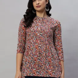 KBZ Floral Print Mandarin Collar Cotton Top image 1