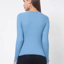 Kalt Light Blue Melange Cotton Solid Sweater image 2