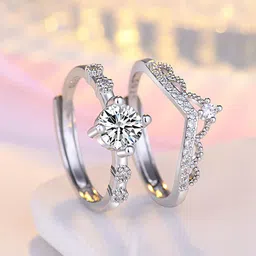 Jewels Galaxy Silver-Plated American Diamond-Studded Adjustable Finger Ring-picture-10