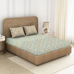 Spaces Blue 144 TC Cotton Printed Double Bed Sheet with 2 Pillow Covers-picture-48