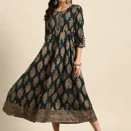 Libas Green & Golden Printed Maxi Dress-image-83