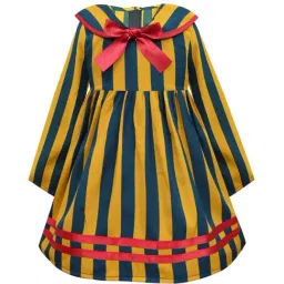 A.T.U.N. Mustard & Navy Striped Full Sleeves Dress-picture-17