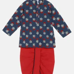 Campana Kids Navy & Red Cotton Printed Full Sleeves Kurta Set-picture-44