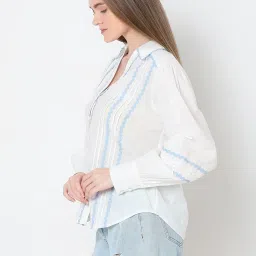 Vero Moda White & Blue Cotton Lace Shirt image 3