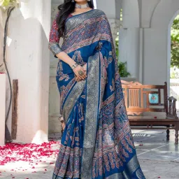 Saree Mall Navy Blue Viscose Self Saree with Blouse Piece image 3