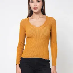Kalt Mustard Cotton Solid Sweater-picture-41