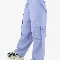 The Souled Store Lavender Cotton Relaxed Fit Cargo Pants image 3