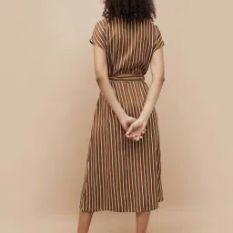 Fame Forever By Lifestyle Brown Regular Fit Striped Dress image 2