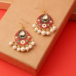 OOMPH Red & Gold-Toned Teardrop Shaped Drop Earrings-image-91