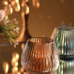 Pure Home and Living Brown Glass Ribbed Tealight Holder-image-44