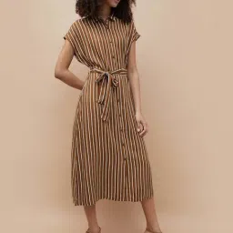 Fame Forever By Lifestyle Brown Regular Fit Striped Dress image 4