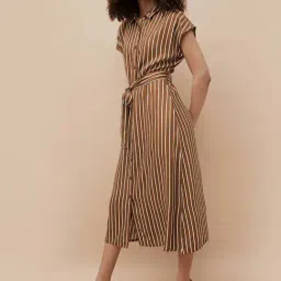 Fame Forever By Lifestyle Brown Regular Fit Striped Dress image 3