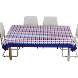 Aura Red & Blue Checked Cotton 6-Seater Rectangle Table Cover image 4