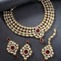 Peora Maroon Necklace with Earring & Maang Tikka Set-picture-10
