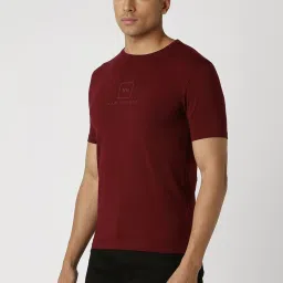 Van Heusen Maroon Cotton Slim Fit Printed T-Shirt image 3