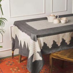 Fabindia Home Ikat Natural & Black Cotton Woven Table Cover - 6 Seater-picture-25