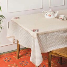 Fabindia Home Luxe Off-White Cotton Blend Embroidered Table Cover- 6 Seater-picture-14