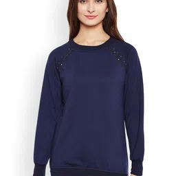 Belle Fille Women Navy Blue Solid Sweatshirt-picture-36