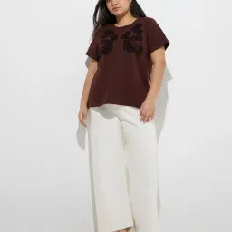 Gia by Westside Brown Botanical Design Cotton T-Shirt image 3