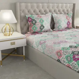 Raymond Home Shubham Pink 120 TC Cotton King Bedsheet with 2 Pillow Covers image 3