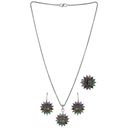 Saraf RS Jewellery Silver Oxidized Multicolored Combo Locket with Ring Jewellery Set image 3