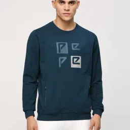 Pepe Jeans Teal Blue Cotton Regular Fit Logo Printed Sweatshirt-image-3