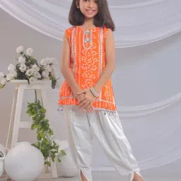 Misbis Girls Orange Comfort Fit Printed Kurta Set-picture-15