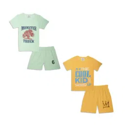 Vimal Jonney Kids Yellow & Mint Green Printed T-Shirt Set-picture-18